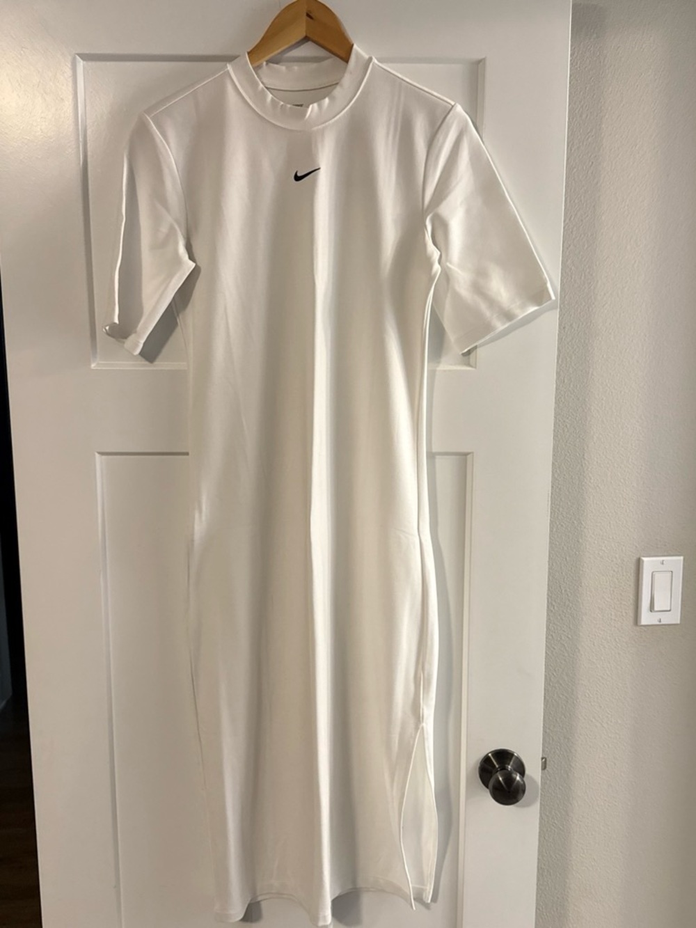 Nike White Short-Sleeve Midi Dress with Black Swoosh